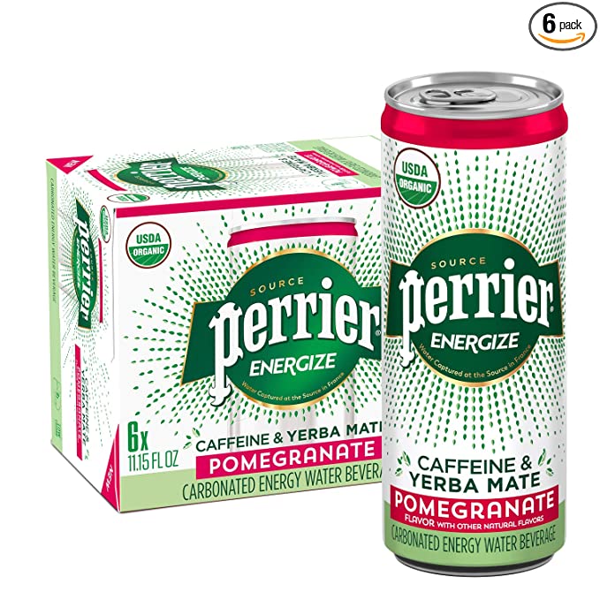  Perrier Energize Pomegranate Flavored Carbonated Energy Water Beverage. An Organic Energy Drink with plant-based caffeine and yerba mate extract for the afternoon boost, 11.15 Fl. Oz. cans (6 pack)  - 074780448222
