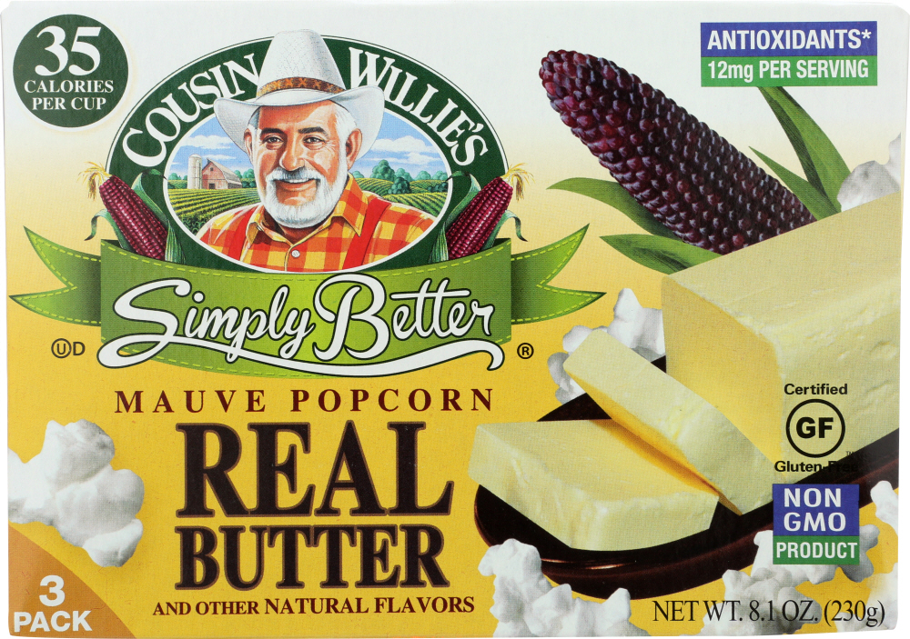 COUSIN WILLIES SIMPLY BETTER: Popcorn Real Butter Microwave, 1 ea - 0075201006014