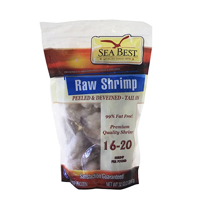  Sea Best 16/20 Count Peeled and Deveined Tail On Shrimp, 2 Pound (Pack of 1)  - 075391956960