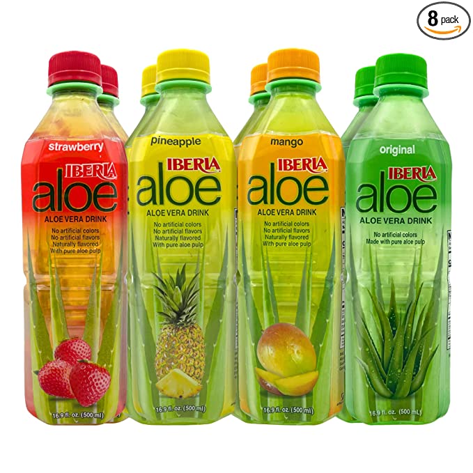  Iberia Aloe Vera Drink with Pure Aloe Pulp, Variety, (Pack of 8) 2 x Original, 2 x Mango, 2 x Pineapple, 2 x Strawberry  - 075669190034