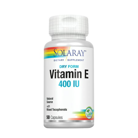 Solaray Vitamin E Dry 400 IU w/ Mixed Tocopherols | Non-Oily | Healthy Cardiac Function Antioxidant Activity & Skin Health Support | 50 Capsules - 076280041804