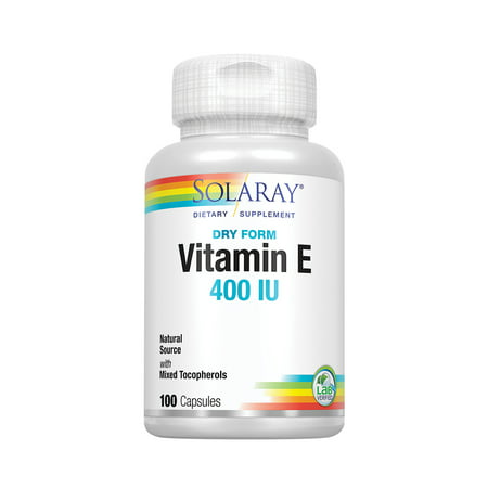 Solaray Vitamin E Dry 400 IU w/ Mixed Tocopherols | Non-Oily | Healthy Cardiac Function Antioxidant Activity & Skin Health Support | 100 Capsules - 076280041811