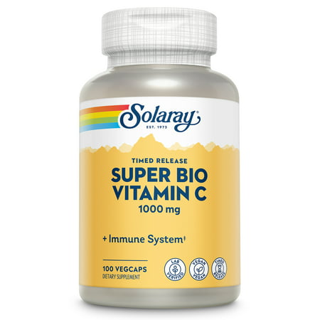 Solaray Super Bio Vitamin C 1000mg Buffered Time Release Capsules with Bioflavonoids Two-Stage for High Absorption & All Day Immune Support Vegan 60 Day Guarantee 50 Servings 100 VegCaps - 076280044607