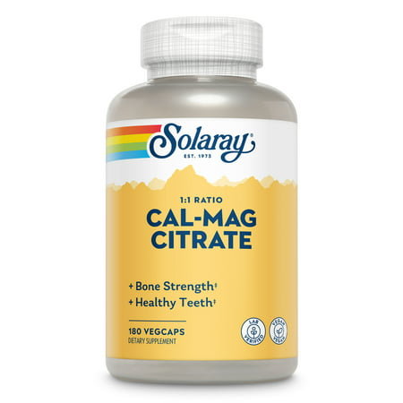 Solaray Calcium Magnesium Citrate 1:1 Ratio Healthy Bones Teeth Muscle & Nervous System Support 30 Serv 180 VegCaps - 076280045253