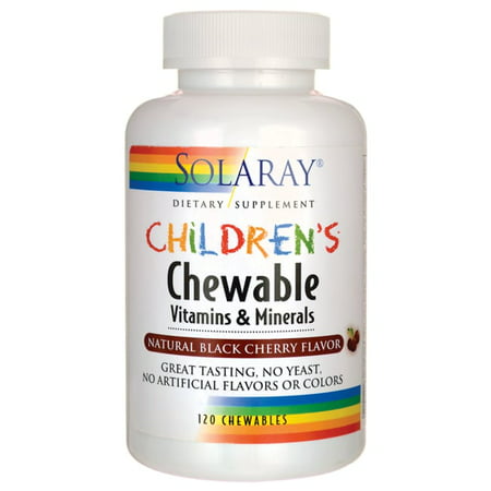 Solaray Childrens Vitamins & Minerals | Complete Multivitamin for Kids | Great Black Cherry Flavor (120 Chews 60 Serv) - 076280047974