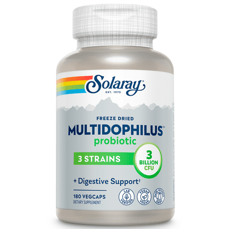 Solaray Multidophilus 3 Freeze Dried | 3 Billion CFU | Probiotics L. acidophilus B. bifidum and L. bulgaricus for Healthy Gut Support | 180 VegCaps - 076280048742