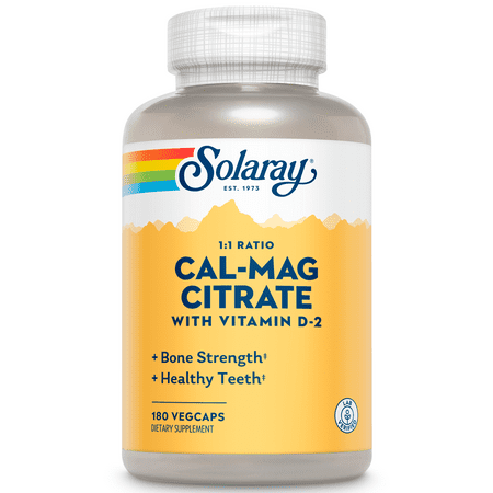 Solaray Calcium & Magnesium Citrate with Vitamin D-2 1:1 Ratio | For Healthy Bones Teeth Muscle & Nervous System Function | High Absorption | 180 Count - 076280228786