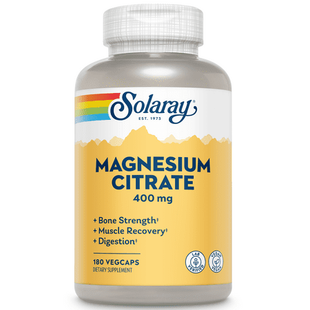 Solaray Magnesium Citrate 400mg | Nutritive Support for Healthy Heart Muscle Nerve & Circulatory Function | Chelated for Absorption | 180 Count - 076280374025