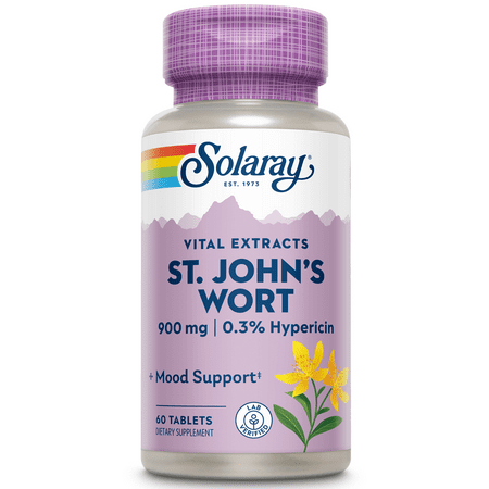 Solaray St. Johns Wort Aerial Extract One Daily 900mg | Standardized w/ 0.3% Hypericin for Mood Stability & Brain Health Support | Non-GMO | 60 Ct - 076280377682