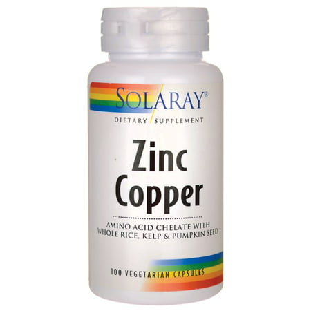 Solaray Zinc Copper Amino Acid Chelates Healthy Cellular Heart & Thyroid Function Support Vegan 100ct 100 serv. - 076280471052