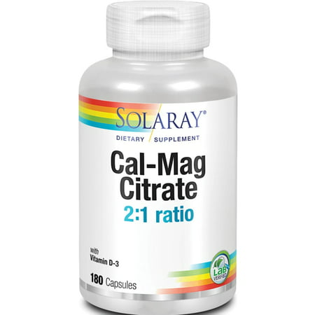Solaray Calcium Magnesium Citrate 2:1 w/ Vitamin D-3 Strong Bones & Teeth Muscle & Nerve Support 30 Serv 180 Caps - 076280884500