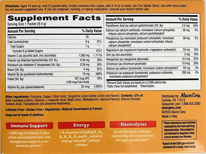  Emergen-C Vitamin C Tangerine Flavored Drink Mix 30 Packets, 0.33 oz  - 785923160221