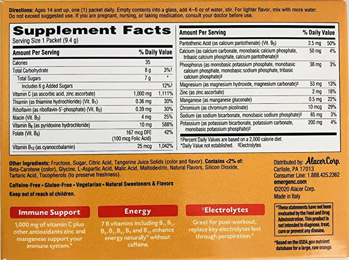 Emergen-C Vitamin C Tangerine Flavored Drink Mix 30 Packets, 0.33 oz - 785923160221