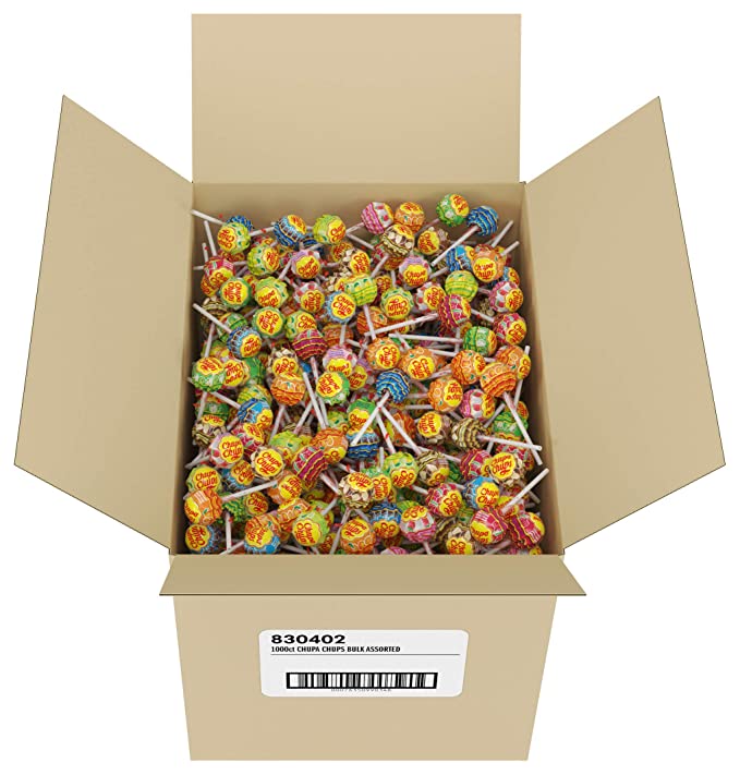  Chupa Chups Candy, Classic Bulk Lollipops, Suckers, Bulk Box, Halloween, Parties, Concessions, Pinatas, 1000 Count, Wrapped Candy  - 076350990346