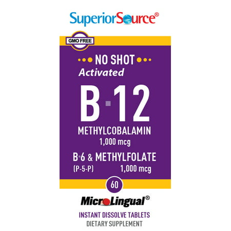 Superior Source No Shot Vitamin B12 Methylcobalamin (1000 mcg) B6 Methylfolate (1000 mcg) 60 Count. - 076635904709