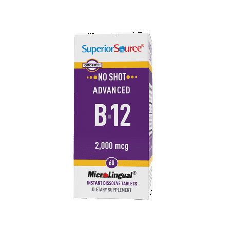 Superior Source No Shot Advanced B12 2000 mcg Methylcobalamin and Adenosylcobalamin Quick Dissolve Sublingual Tablets - 076635920303