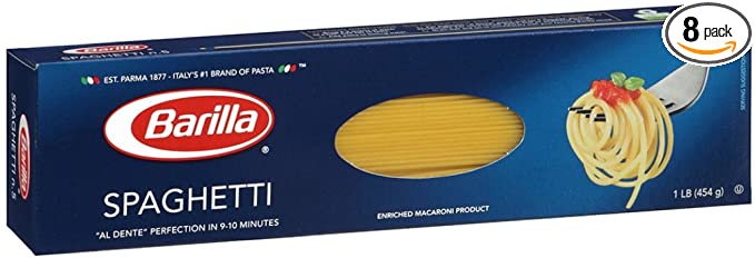 Barilla Spaghetti Pasta, 16 Ounce (Pack of 8) - 076808000801