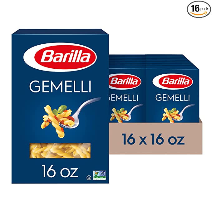 Barilla Gemelli Pasta, 16 oz. Box (Pack of 16) - Non-GMO Pasta Made with Durum Wheat Semolina - Italy's #1 Pasta Brand - Kosher Certified Pasta - 076808049596