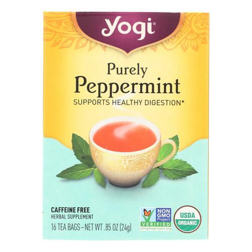 YOGI TEAS: Organic Herbal Tea Caffeine Free Purely Peppermint, 16 Tea Bags - 0076950450479