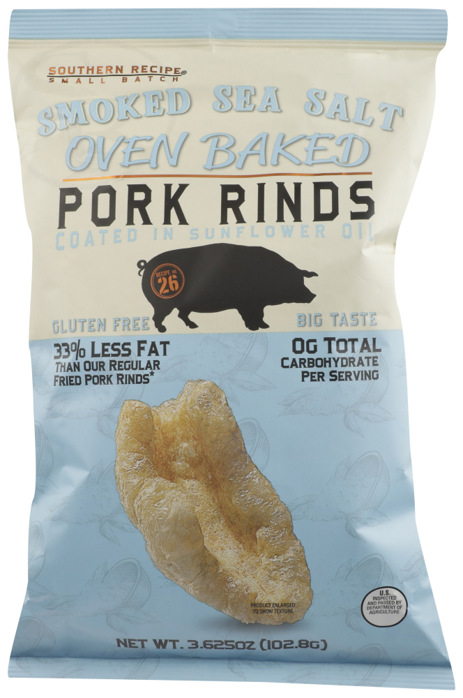 SOUTHERN RECIPE SMALL BATCH: Smoked Sea Salt Oven Baked Pork Rinds, 3.625 oz - 0077079004178