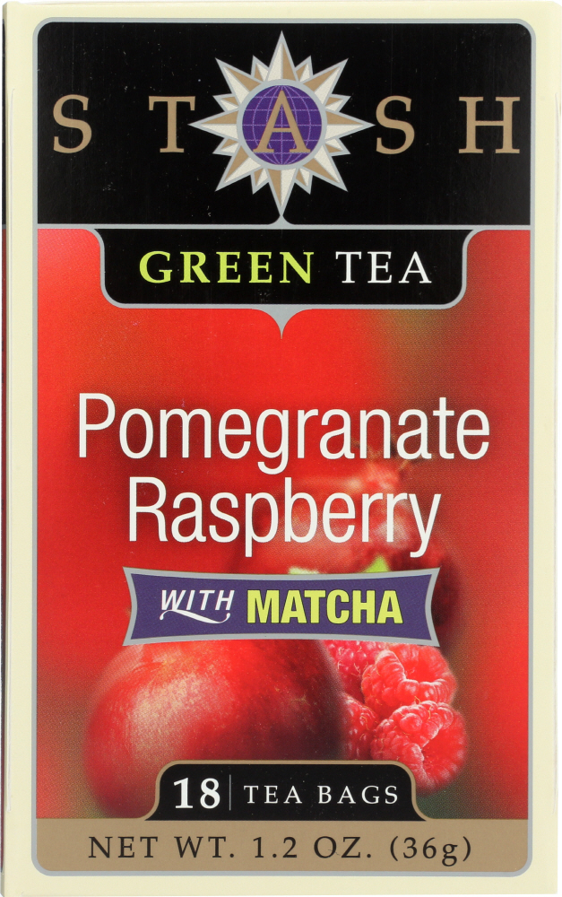 STASH TEA: Green Tea Pomegranate Raspberry with Matcha 18 Tea Bags, 1.2 Oz - 0077652083668