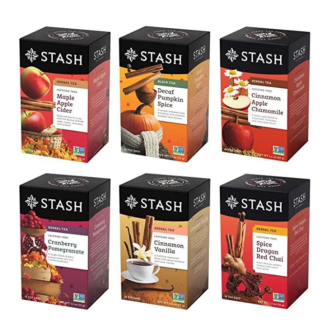 Stash Tea Fall for Autumn 6 Flavor Tea Sampler, 6 Boxes With 20 Tea Bags Each (120 Tea Bags Total) - 778894414684