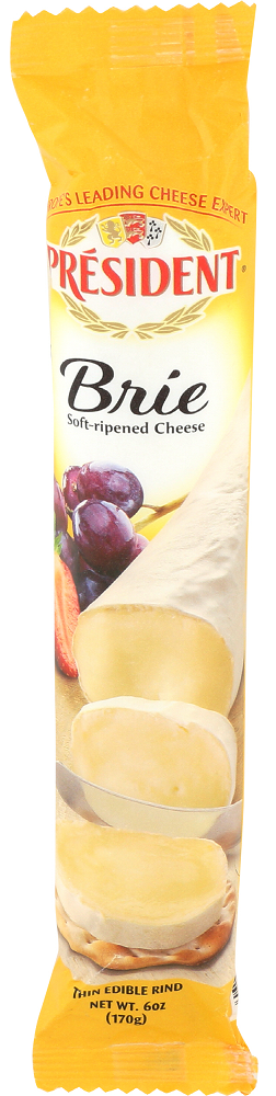 PRESIDENT: Soft Ripened Brie Cheese Log, 6 oz - 0077901004048