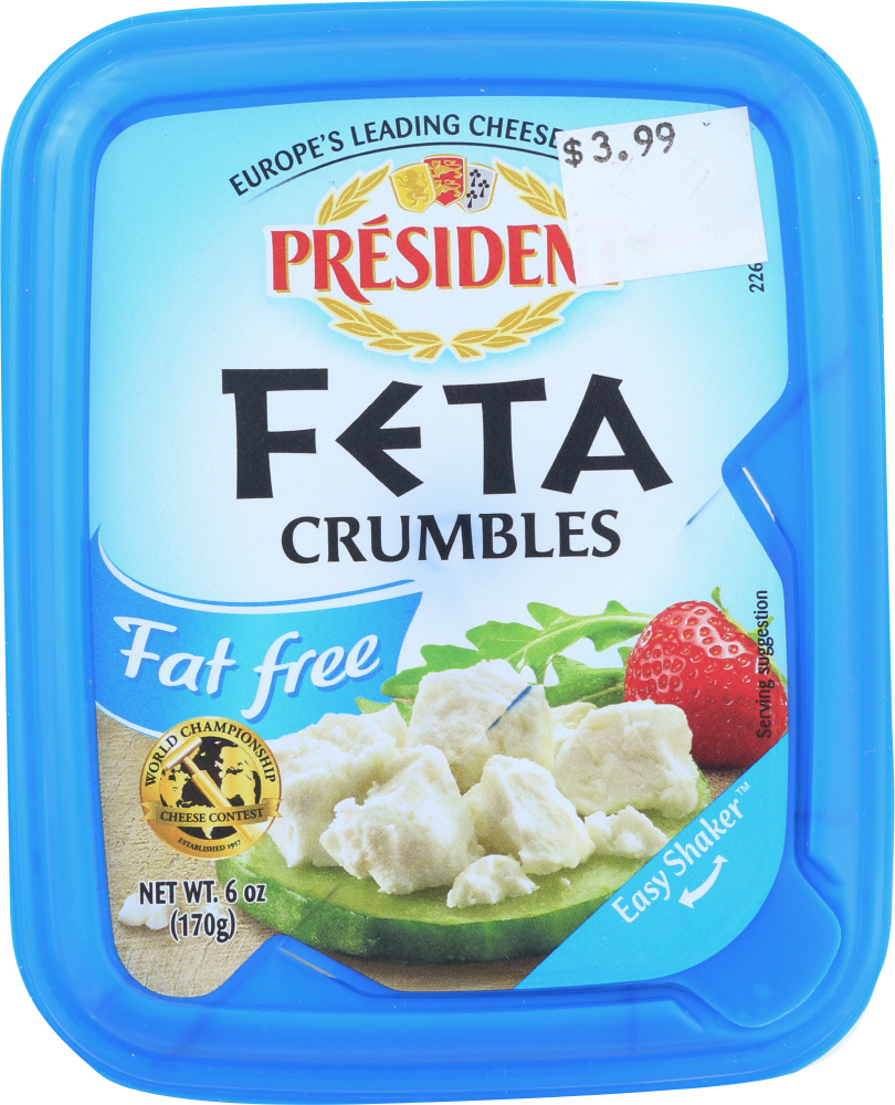 PRESIDENT: Fat Free Crumbled Feta Cheese, 6 oz - 0077901007889