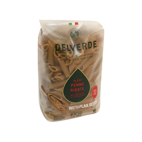 DEL VERDE: Penne Rigate with Flaxseed Pasta, 16 oz - 0077908615322