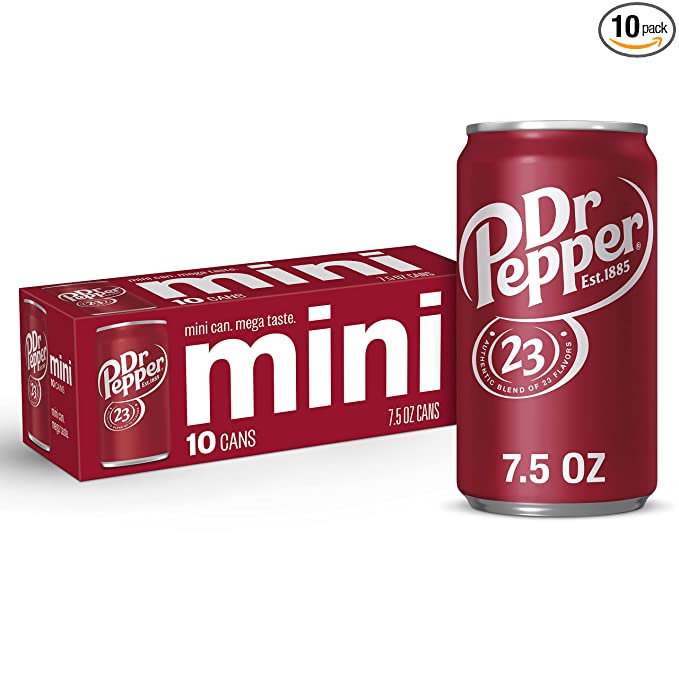 Dr. Pepper Soda, Mini Cans, 7.5 Fl Oz, (pack of 10) - 078000026665