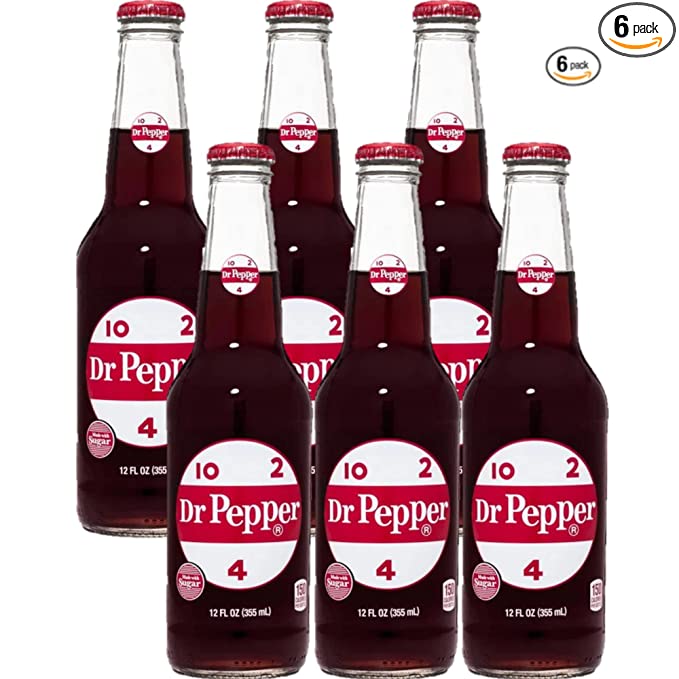  Dr Pepper Real Sugar Soda 12 Oz Glass Bottle (Pack of 6, Total of 72 Oz)  - 078000082562