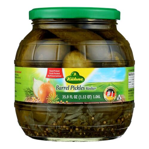 Kuhne Barrel Pickles - Case Of 6 - 34.2 Oz. - 0078192040562