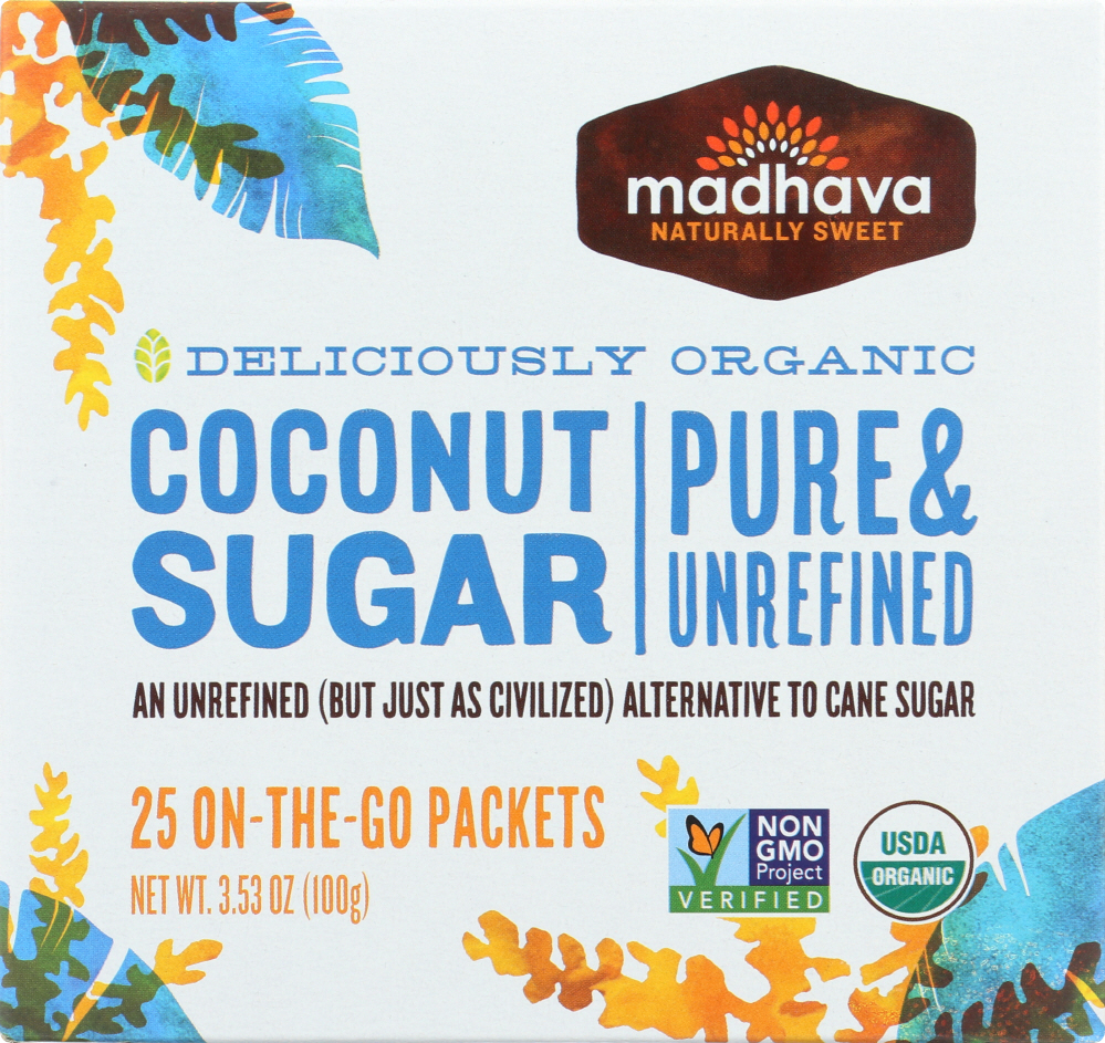 MADHAVA HONEY: Organic Coconut Sugar 25 Packets, 3.53 oz - 0078314206647