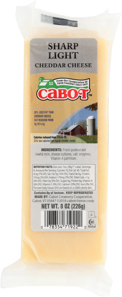 CABOT: Sharp Light Cheddar Cheese, 8 oz - 0078354719220