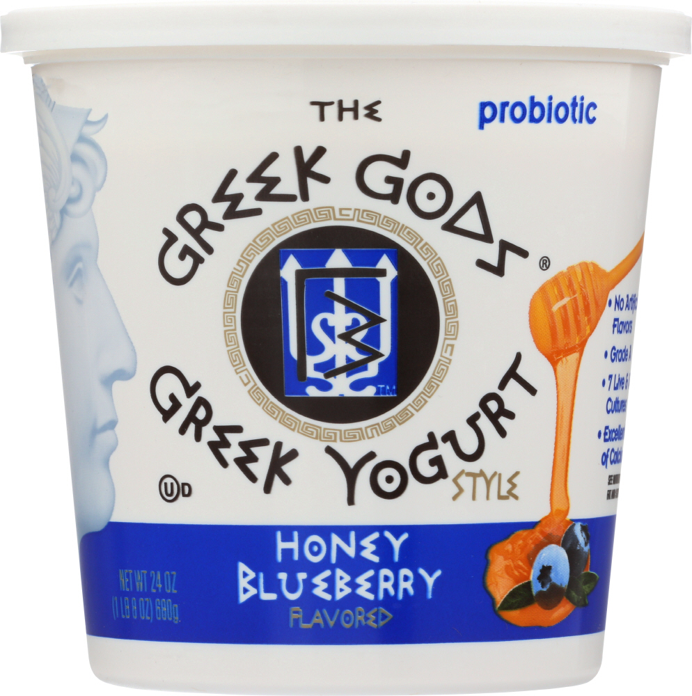 THE GREEK GODS: Honey Blueberry Greek-Style Yogurt, 24 oz - 0078355570080
