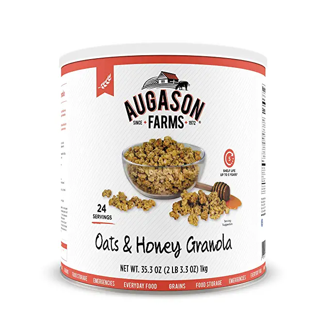 Augason Farms Oats & Honey Granola 35.27oz #10 Can, White/Orange - 078716901683