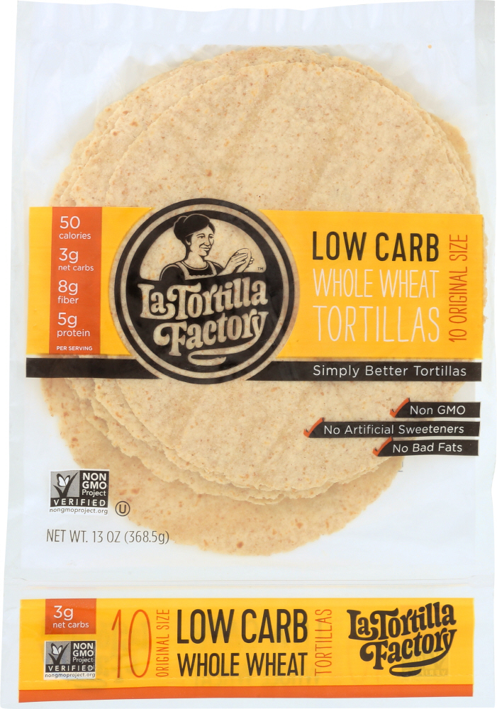 LA TORTILLA: Factory Whole Wheat Low Carb Tortillas, 13 oz - 0078858020181