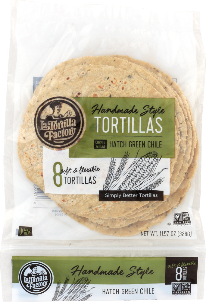 LA TORTILLA FACTORY: Hand Made Corn Tortillas Green Chile, 11.57 oz - 0078858510187
