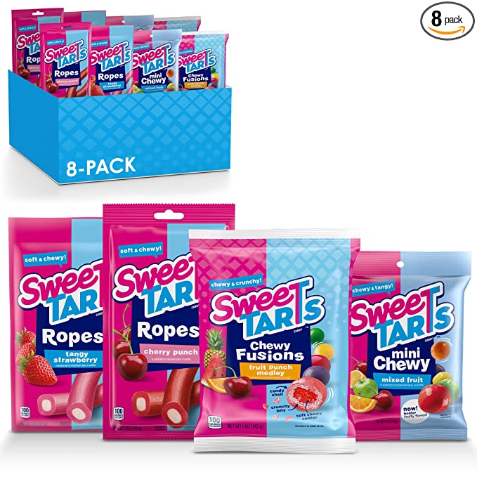 SweeTARTS Candy Variety Pack | Best of SweeTARTS Variety Candy Box, Chewy Fusions Fruit Punch Medley, Mixed Fruit Mini Chewy, Cherry Punch Ropes, Tangy Strawberry Ropes| 42 oz (Pack of 8) - 079200068462