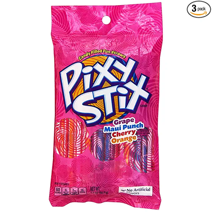 Pixy Stix, Candy Filled Fun Straws, Grape, Maui Punch, Cherry, Orange - dark