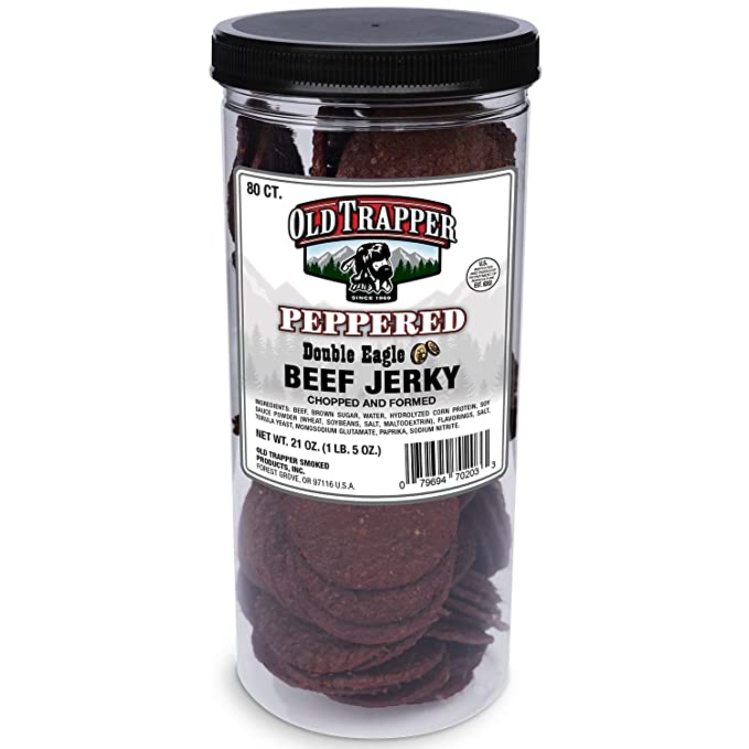 Old Trapper Peppered Double Eagle Beef Jerky | Traditional Style Real Wood Smoked | 1 Jar (80 Pieces)  - 079694702033