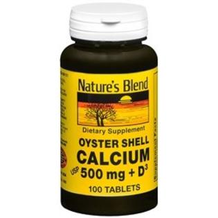 Nature's Blend Oyster Shell Calcium & D3 Tablets, 500 mg, 100 Count - 079854016802