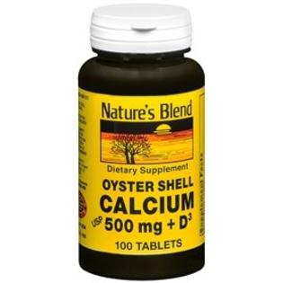 Nature's Blend Oyster Shell Calcium & D3 Tablets, 500 mg, 100 Count - 079854016802