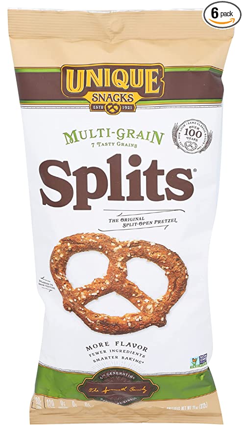 Unique Snacks Multi-Grain Splits, Delicious, Vegan, Homestyle Baked, Certified OU Kosher and Non-GMO, 11 Ounce Bag (Pack of 6) - 079927112417