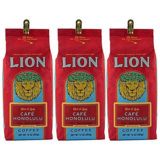  Lion Coffee, Café Honolulu, Medium-Dark Roast, Ground, 10 Ounce Bag (Pack of Three)  - 079975001244