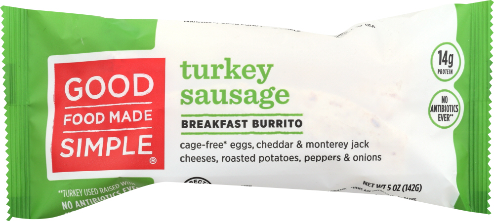 GOOD FOOD MADE SIMPLE: Turkey Sausage Breakfast Burrito, 5 oz - 0080618411207