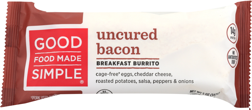 GOOD FOOD MADE SIMPLE: Uncured Bacon Breakfast Burrito, 5 oz - 0080618411238