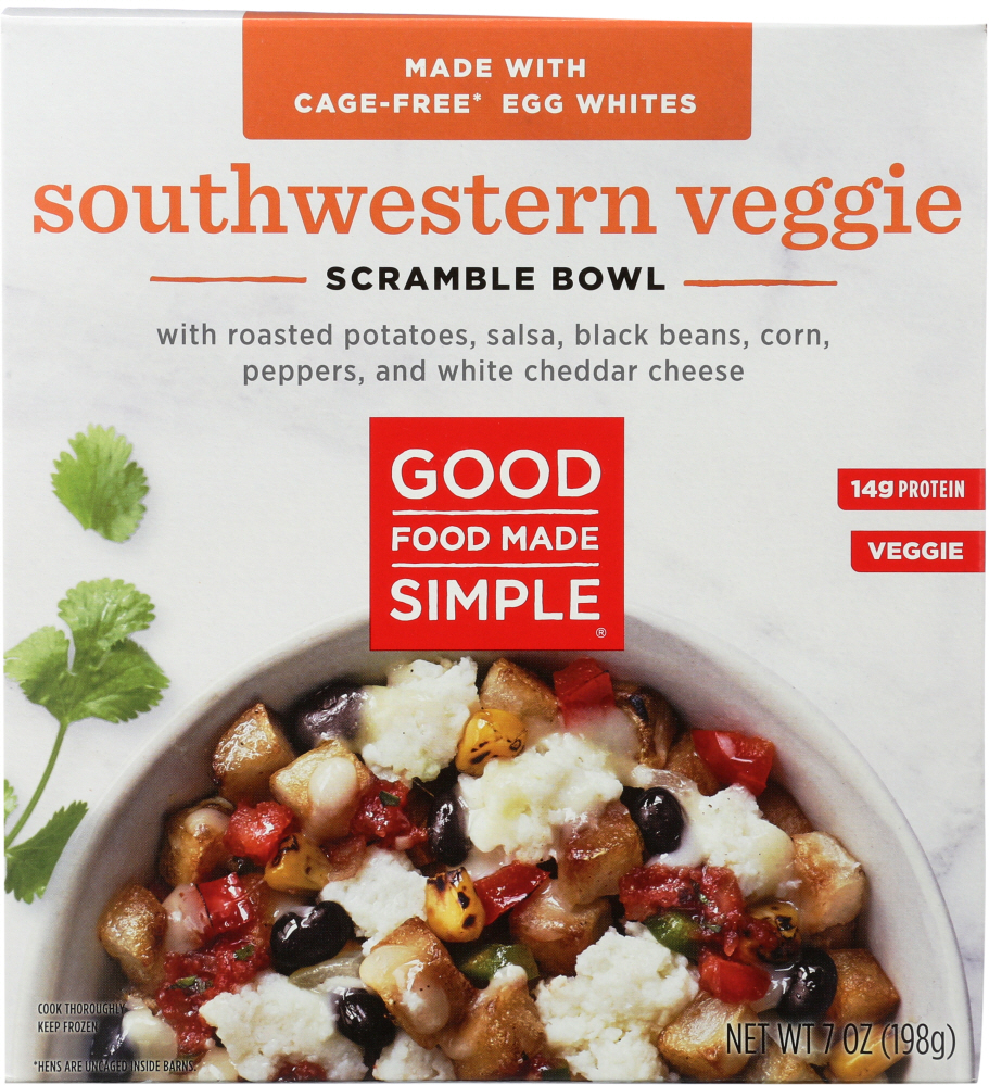 Southwestern Veggie With Roasted Potatoes, Salsa, Black Beans, Corn, Peppers, And White Cheddar Cheese Scramble Bowl, Southwestern Veggie - 080618418015