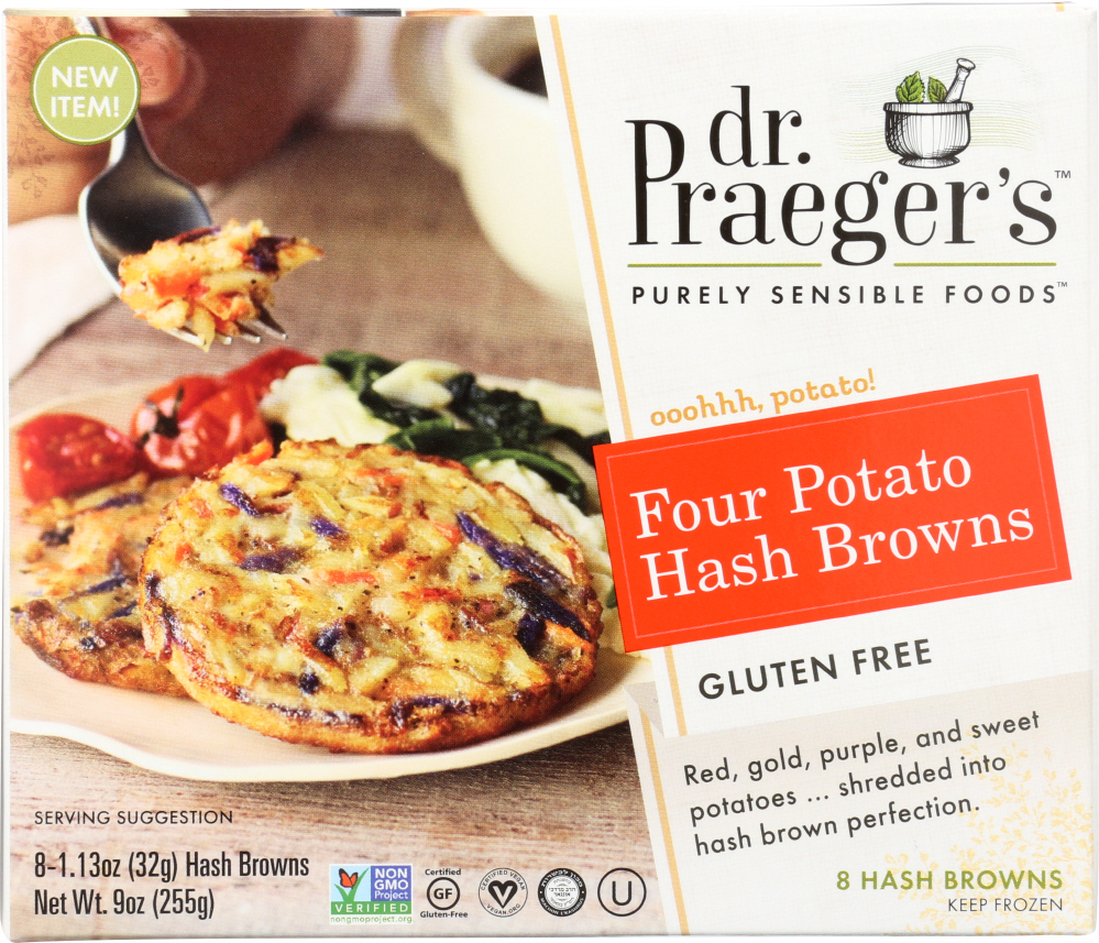DR PRAEGER: Four Potato Hash Browns, 9 oz - 0080868200934