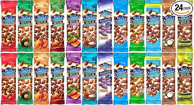  Blue Diamond Almonds Variety Pack (12 Flavors / 24 Bags / 1.5-Ounce Bags)  - 081175825667